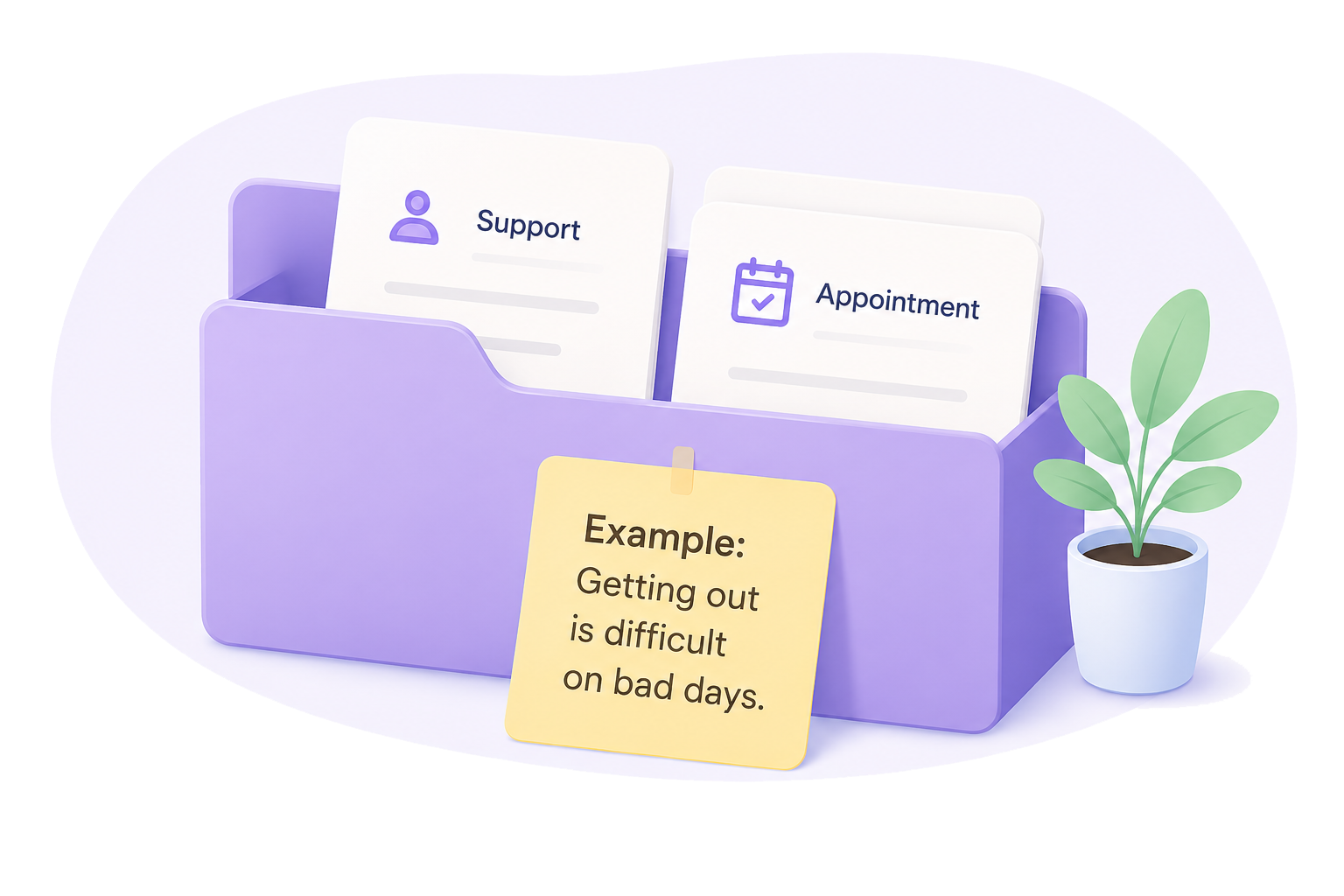 Example notes with support details and appointment card